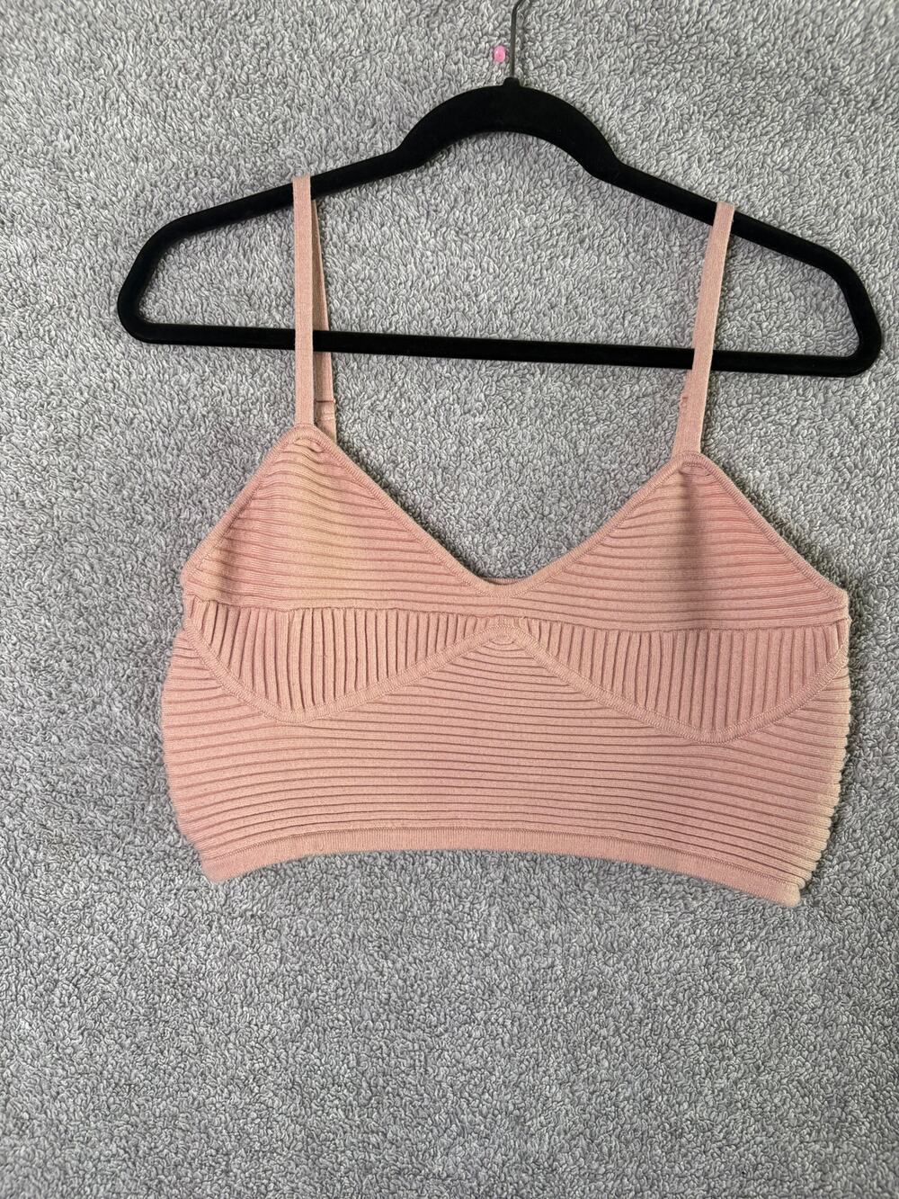 Aerie L Pink Ribbed Longline Bralette Knit Balletcore Strappy